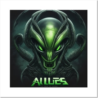 green creepy alien Posters and Art